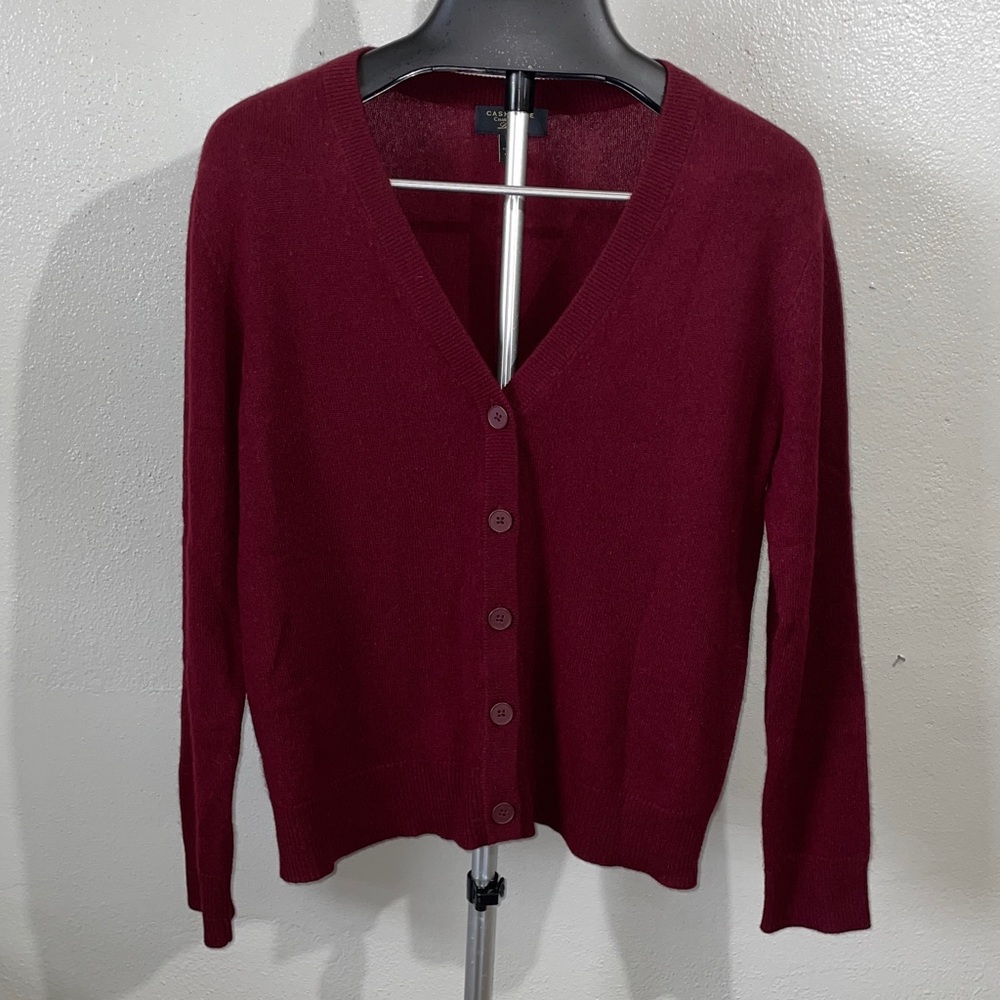 Charter Club Luxury Cashmere Burgundy Button Cardigan Sweater Medium Knitwear